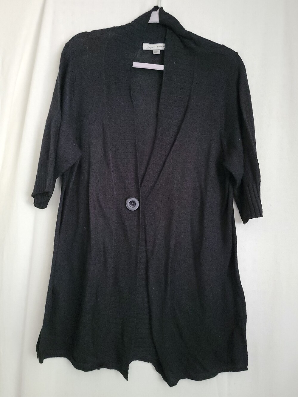 Avenue Black Open-Front Short-Sleeve Cardigan